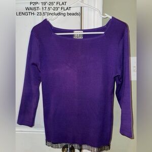 Vintage Clio Beaded 3/4 Sleeve Babydoll Neckline  Silk/Cotton Top Size Small EUC